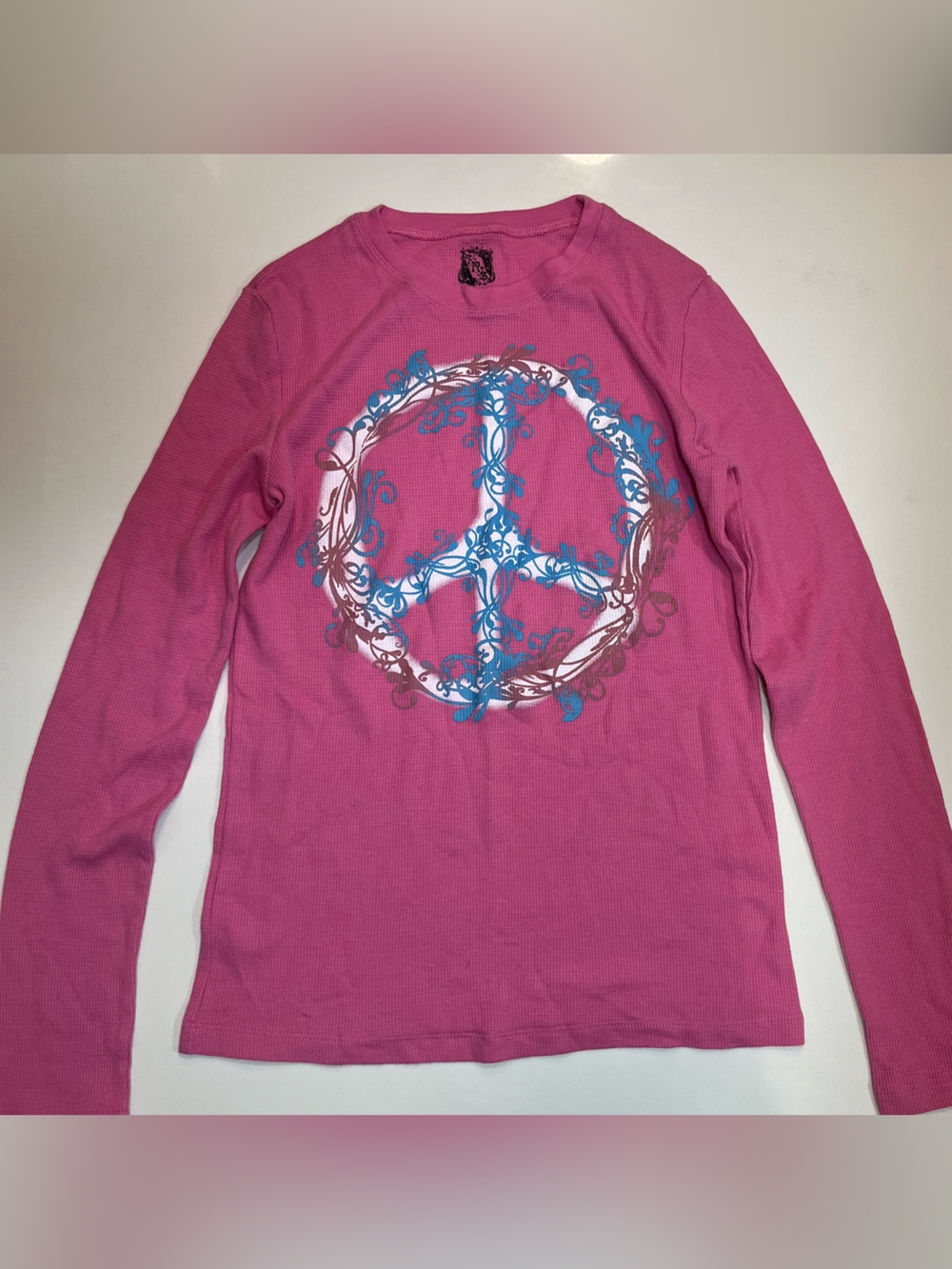 Y2K Pink Long Sleeve Graphic Thermal Top Peace Sign